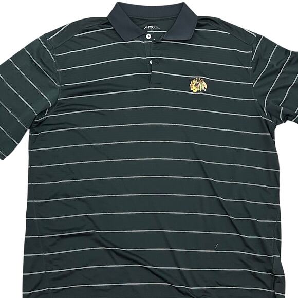 Antigua Chicago Blackhawks Mens XL Performance Polo Black White Stripes NHL - Picture 1 of 3